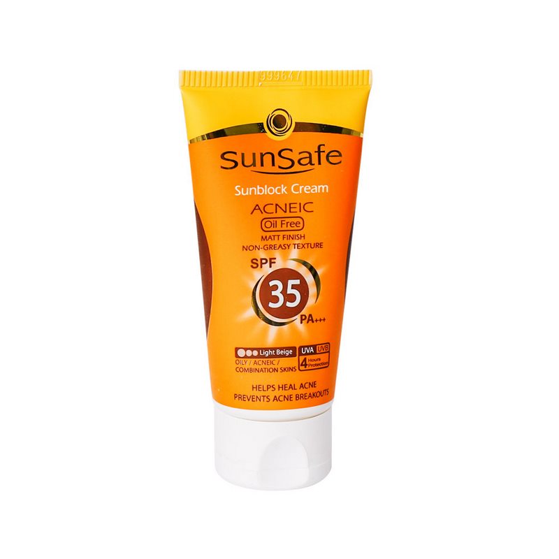 کرم ضد آفتاب SPF35 فاقد چربی مناسب پوست چرب و آکنه ای سان سیف (بژ روشن) تاریخ انقضاء 1402/04