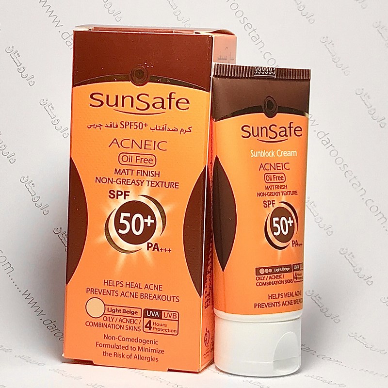 کرم ضد آفتاب SPF50 فاقد چربی مناسب پوست چرب و آکنه ای سان سیف (بژ روشن)