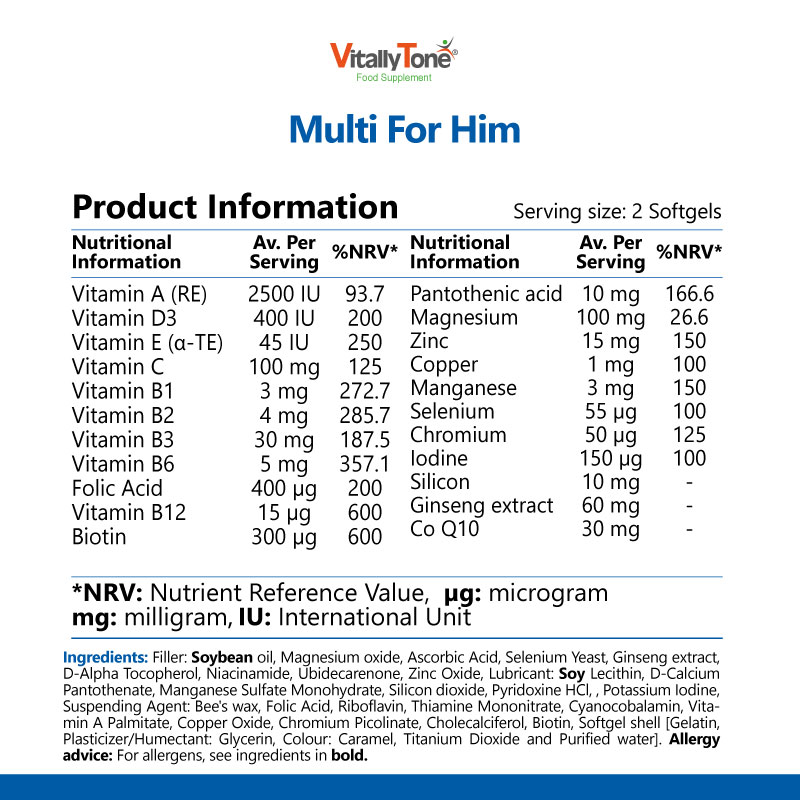 کپسول ژلاتینی مولتی ویتامین و مینرال مخصوص آقایان مولتی فورهیم ویتالی تون (60 عددی)