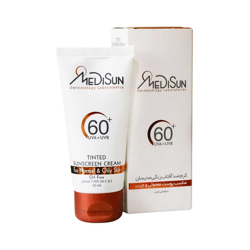 کرم ضد آفتاب +SPF60 مناسب پوست معمولی و چرب مدیسان (رنگی)