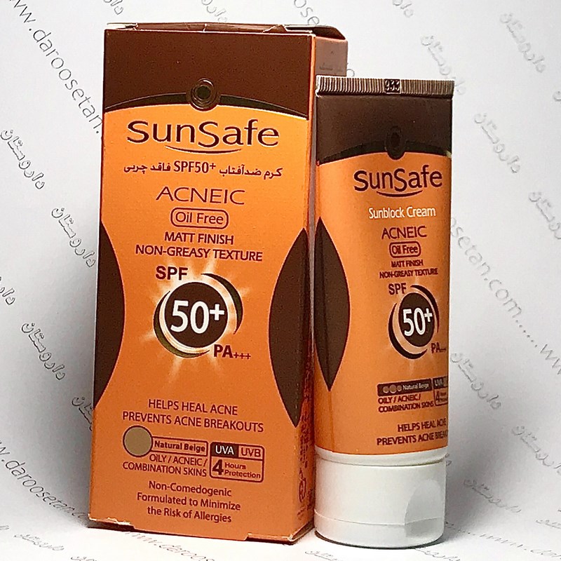 کرم ضد آفتاب SPF50 فاقد چربی مناسب پوست چرب و جوش دار سان سیف (بژ طبیعی)